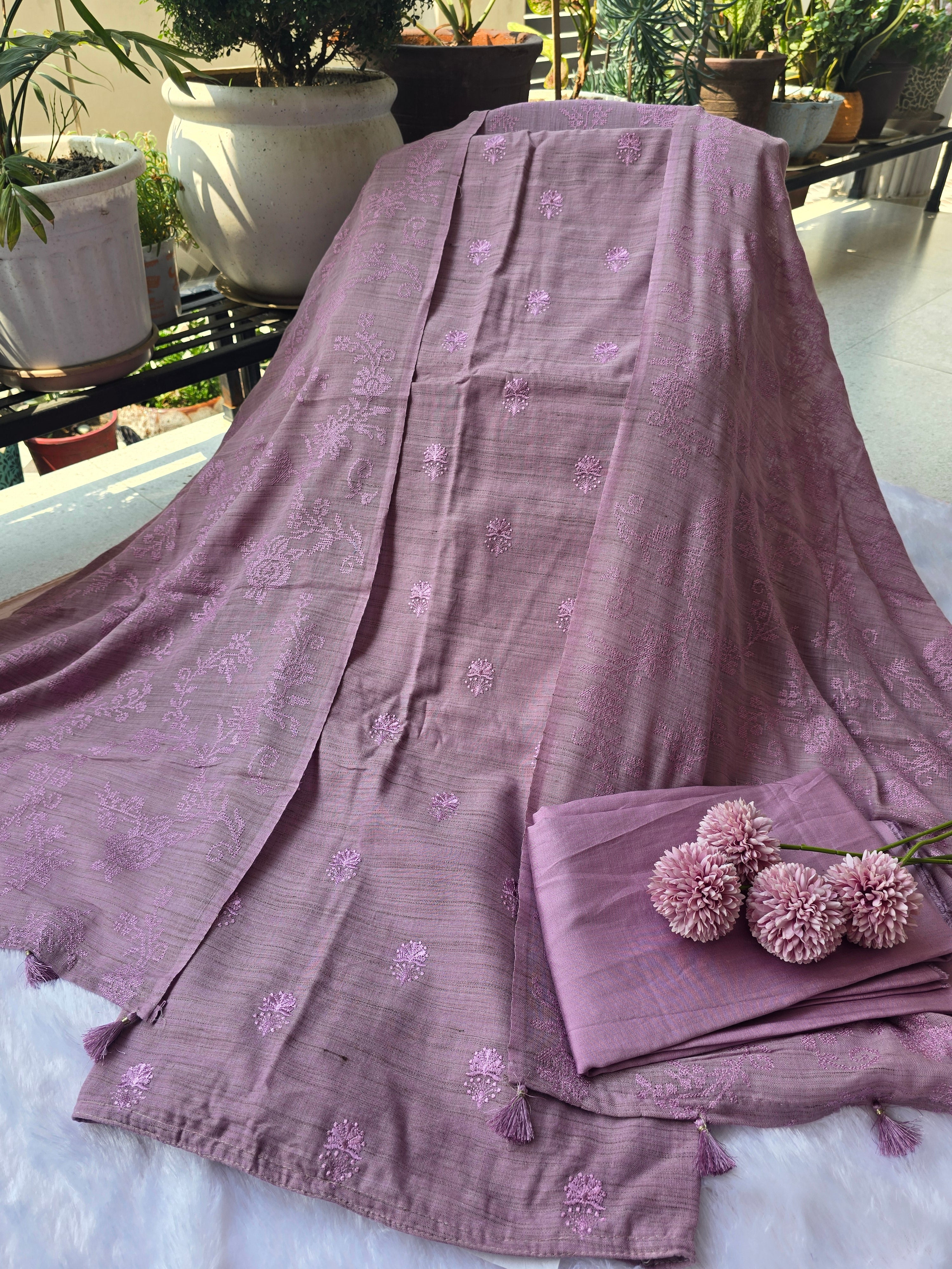 Embroidered Linen Unstitched Suit Set – Dusty Lavender