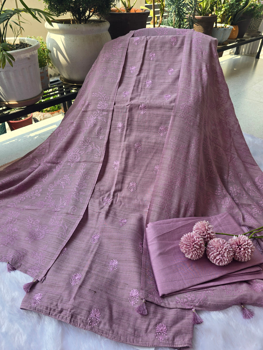Embroidered Linen Unstitched Suit Set – Dusty Lavender