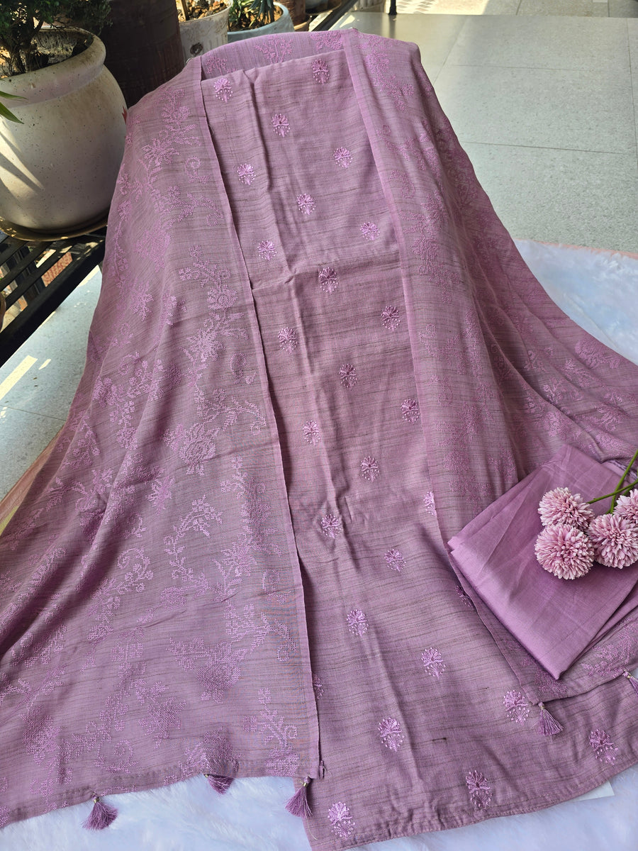 Embroidered Linen Unstitched Suit Set – Dusty Lavender