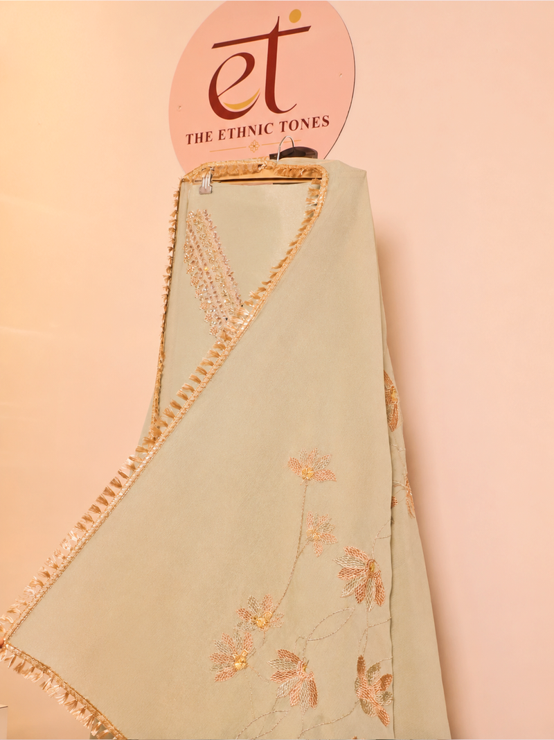 Giraffe Tissue Unstitched Festive Suit Set — Sage Green