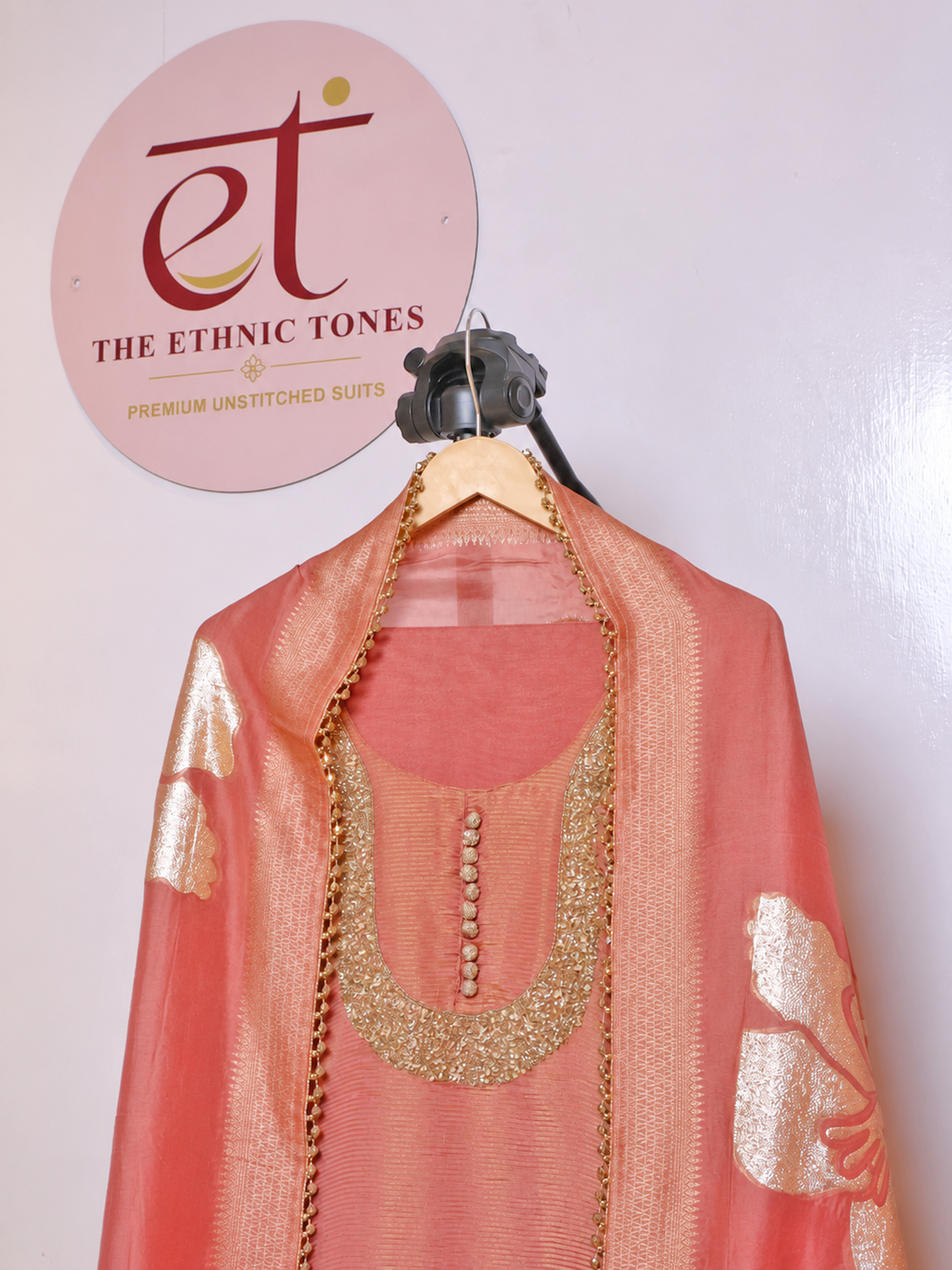 Tissue Semi-stitched Suit Set with Banarasi Silk Dupatta - Champagne