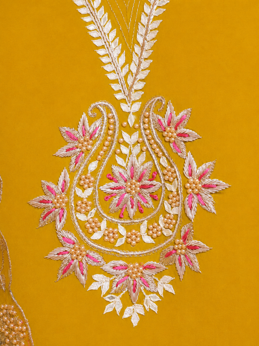 Satin Silk Semi-stitched Suit Set with Organza Dupatta - Mustard