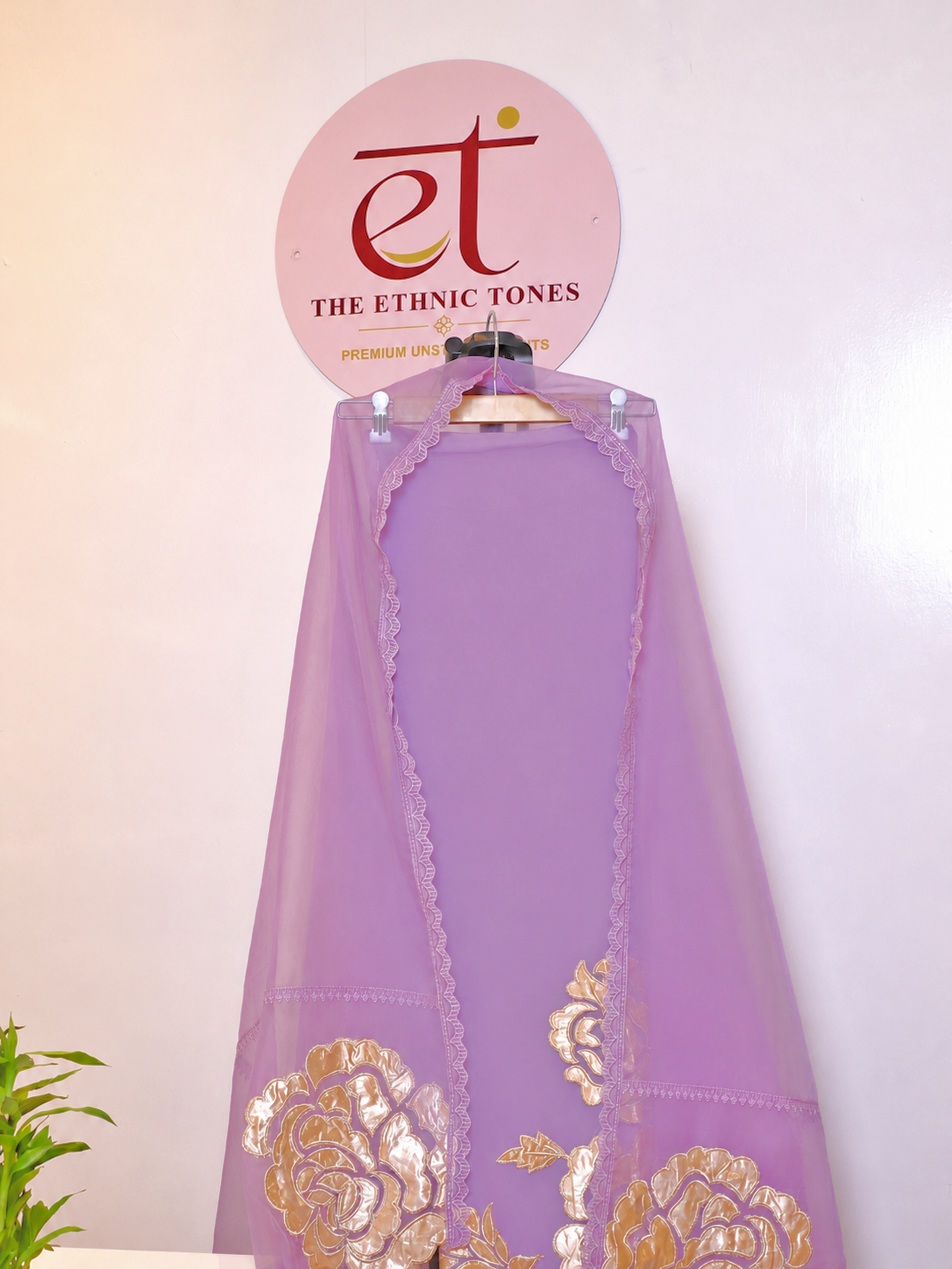 Organza Unstitched Suit Set with Applique Work - Lavender