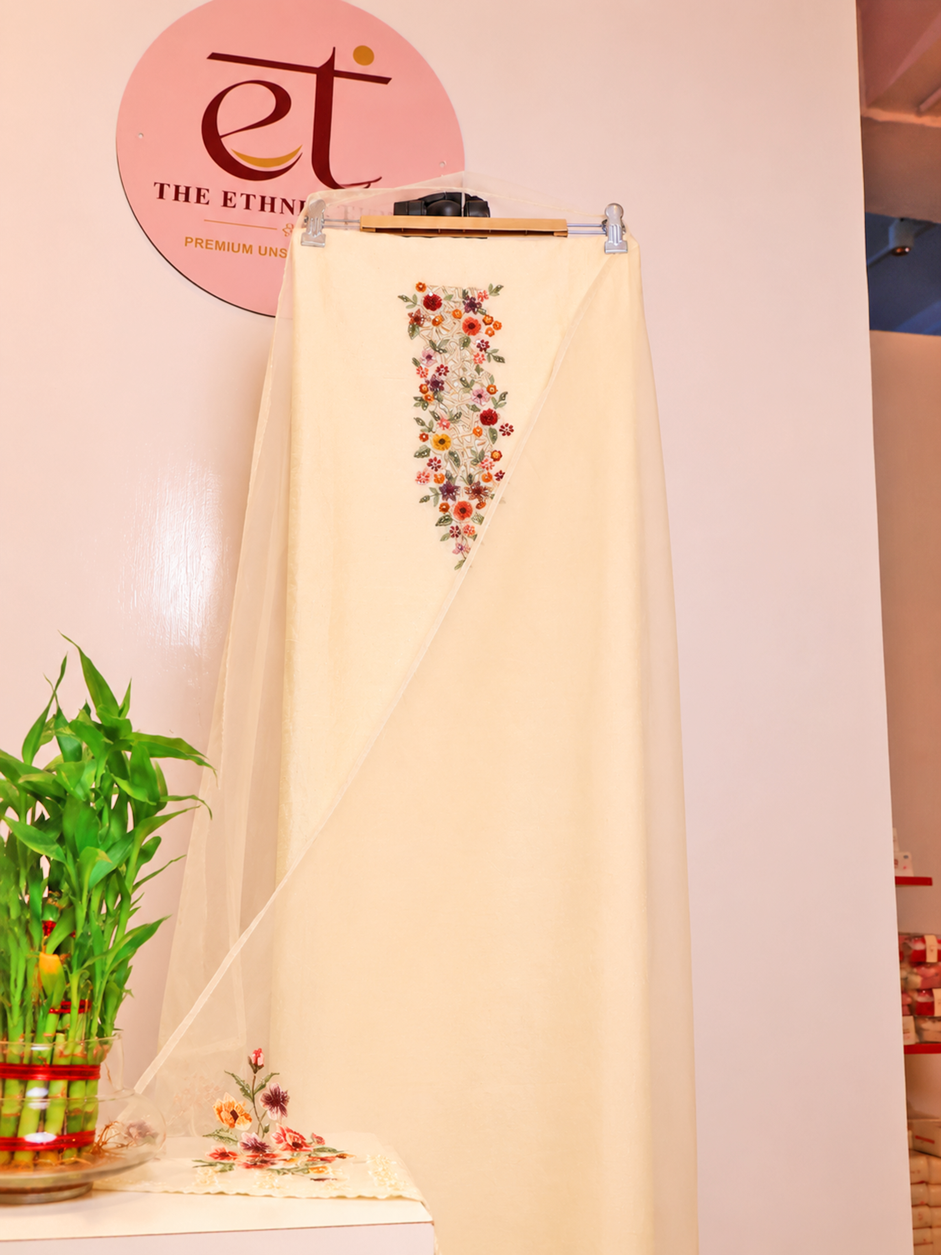 Silk Chanderi Unstitched Suit Set with Organza Dupatta - White
