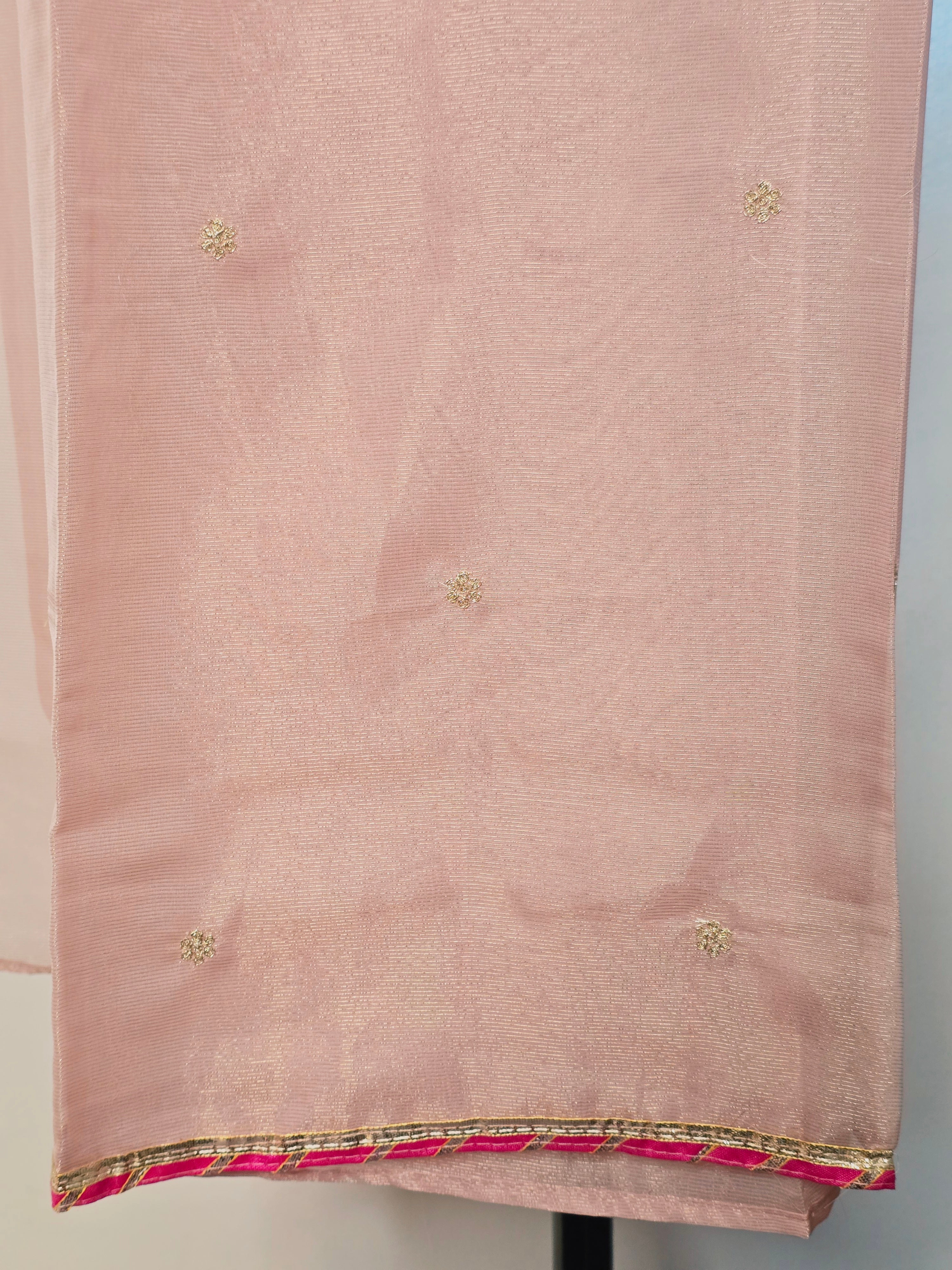 Pink Tissue Unstitched Suit Set with Embroidered Satin Silk Dupatta