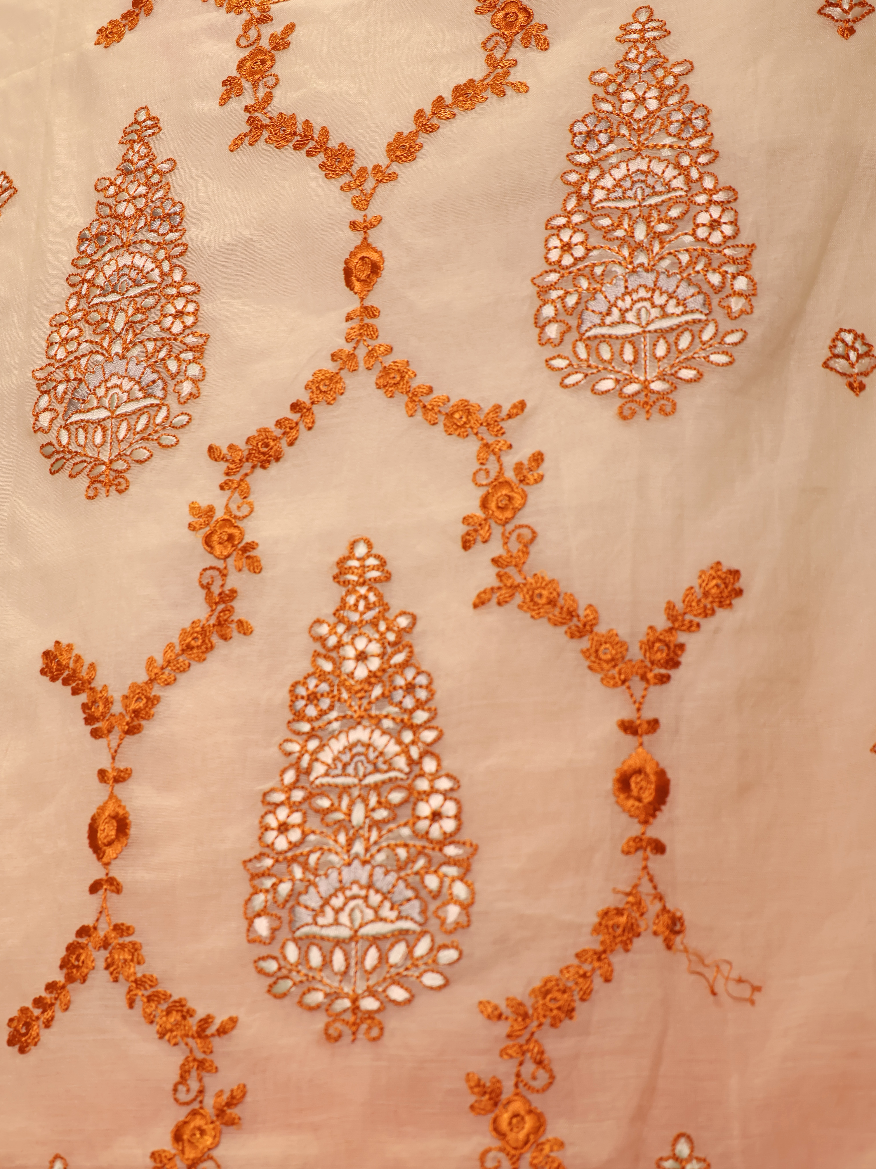 Orange Ombré Mul Chanderi Unstitched Suit with Resham & Mirror Embroidery