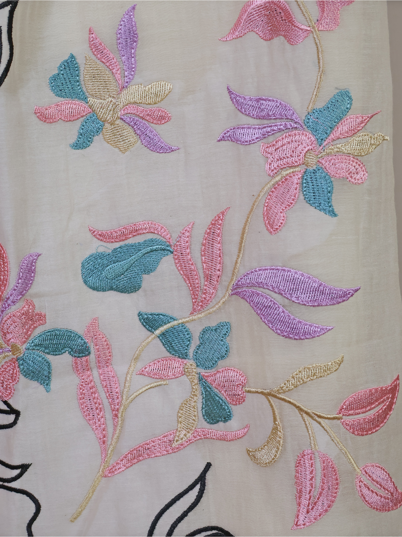 Mul Chanderi Unstitched Suit with Accent Floral Embroidery - White