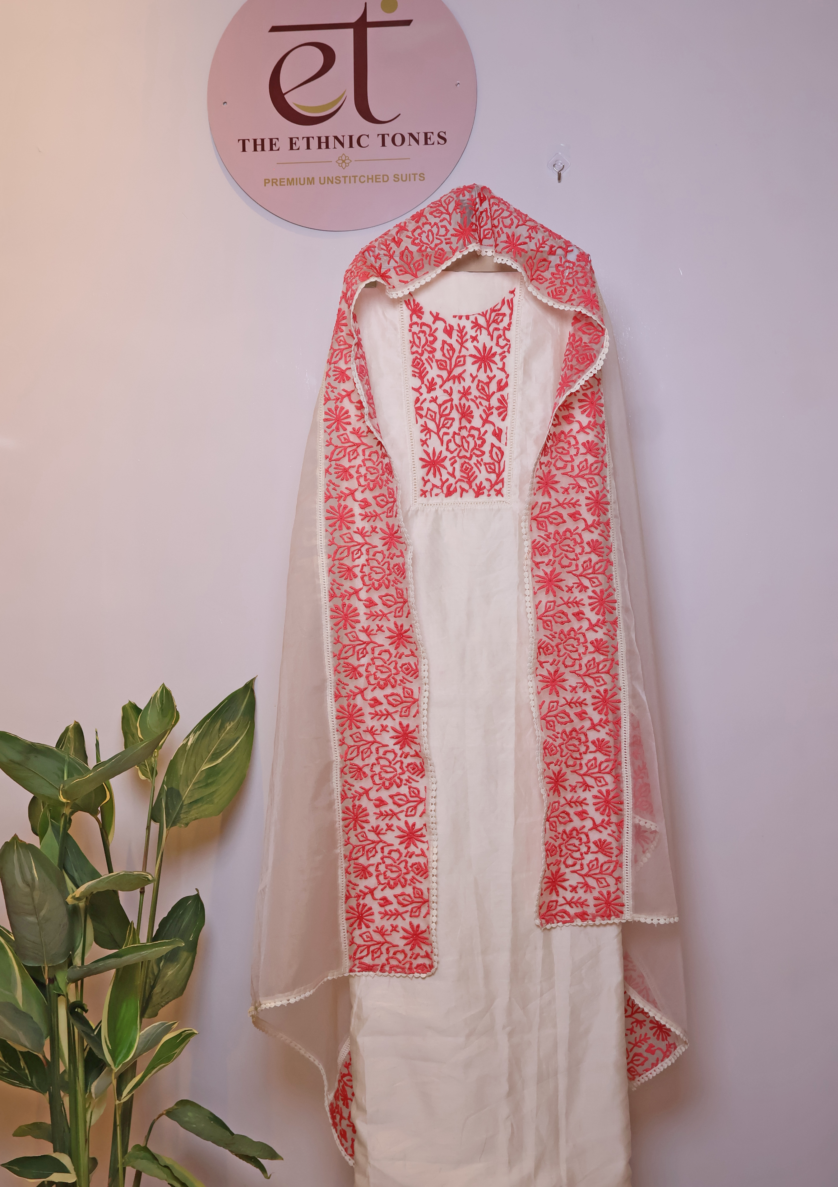 Ivory Silk Chanderi Unstitched Suit with Resham Thread Embroidery