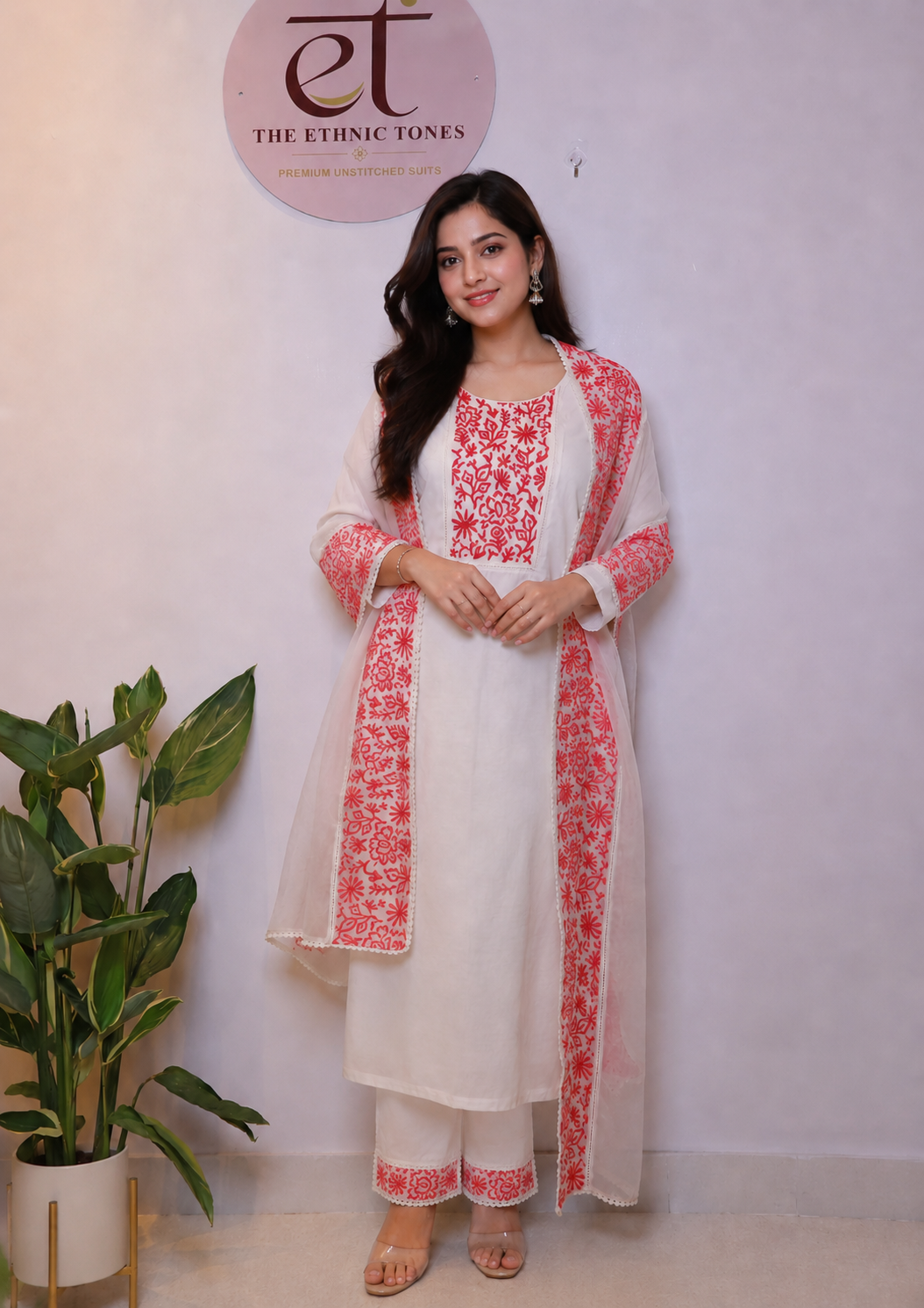 Ivory Silk Chanderi Unstitched Suit with Resham Thread Embroidery