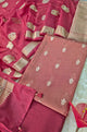Banarasi Striped Unstitched Silk Suit Set with Zari Butis & Contrast Dupatta