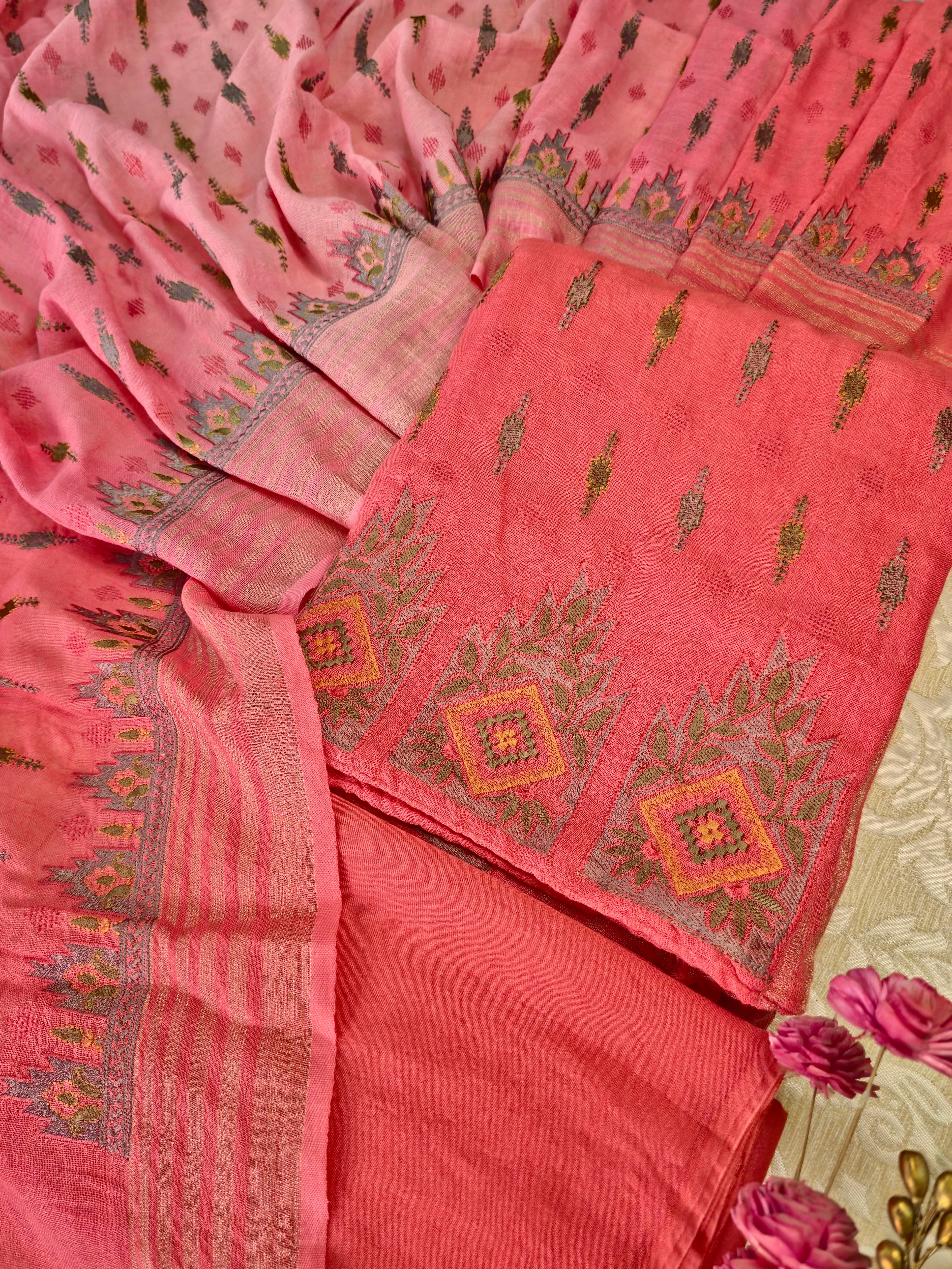 Linen Ombré Unstitched Suit Set with Dual Tone Dupatta