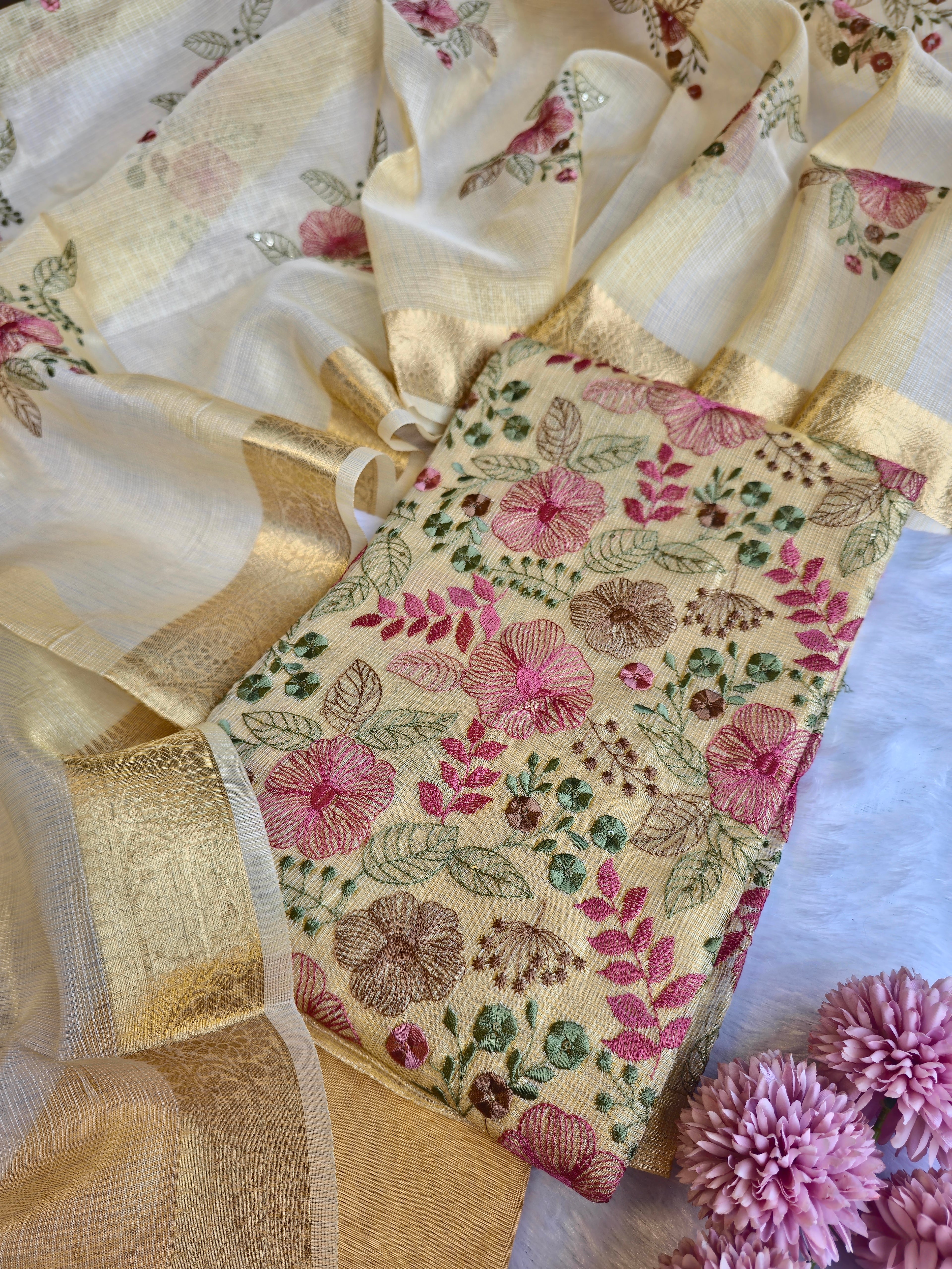 Kota Doria Embroidered Unstitched Suit Set