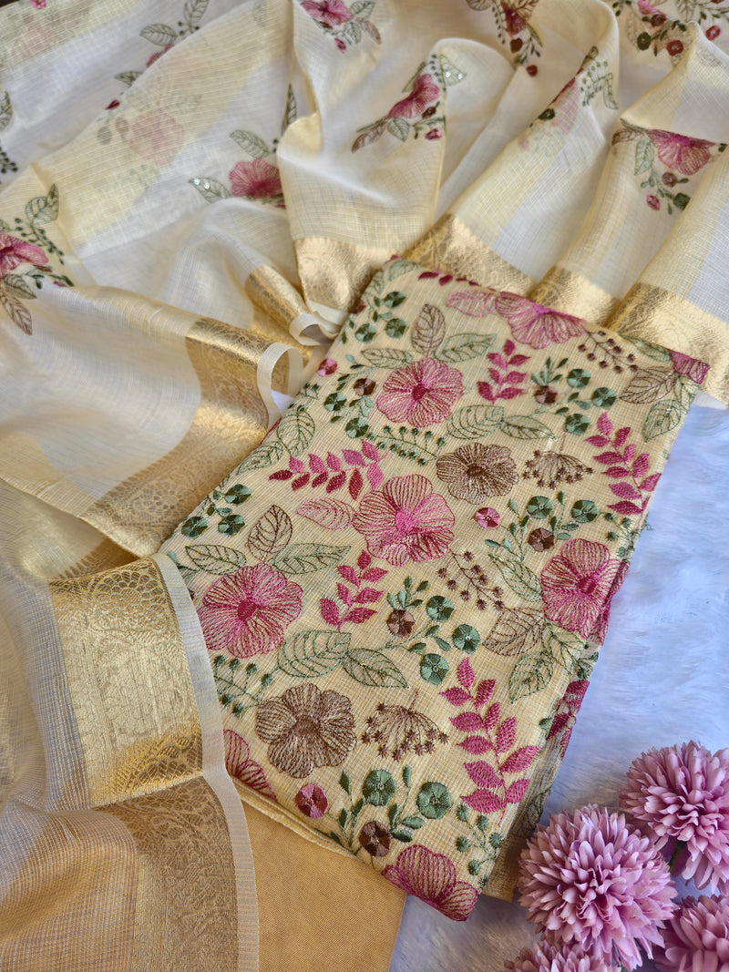 Kota Doria Embroidered Unstitched Suit Set