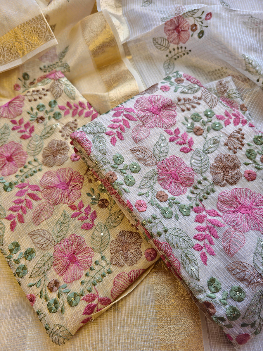 Kota Doria Embroidered Unstitched Suit Set