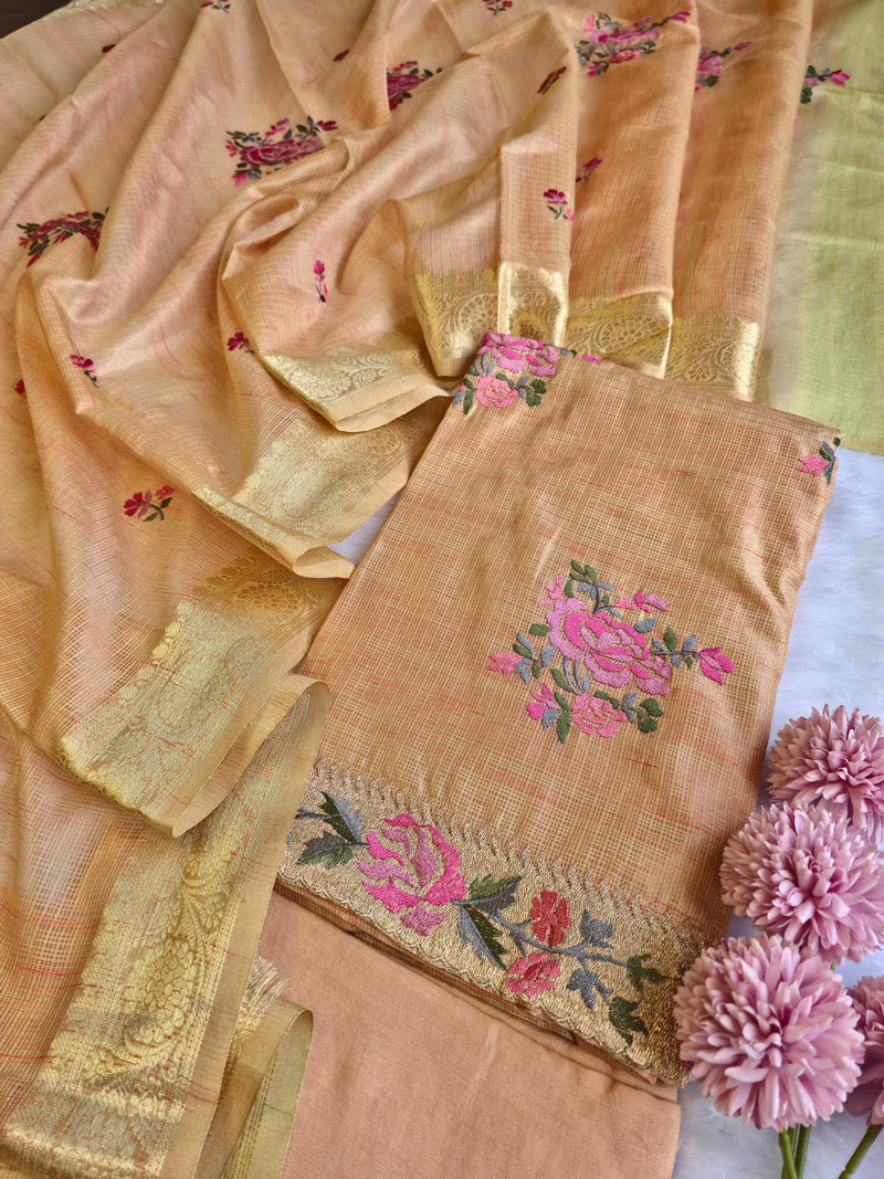 Kota Doria Rose Embroidered Unstitched Suit Set
