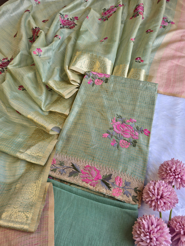 Kota Doria Rose Embroidered Unstitched Suit Set