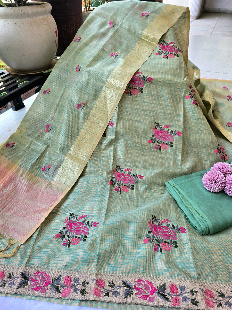 Kota Doria Rose Embroidered Unstitched Suit Set