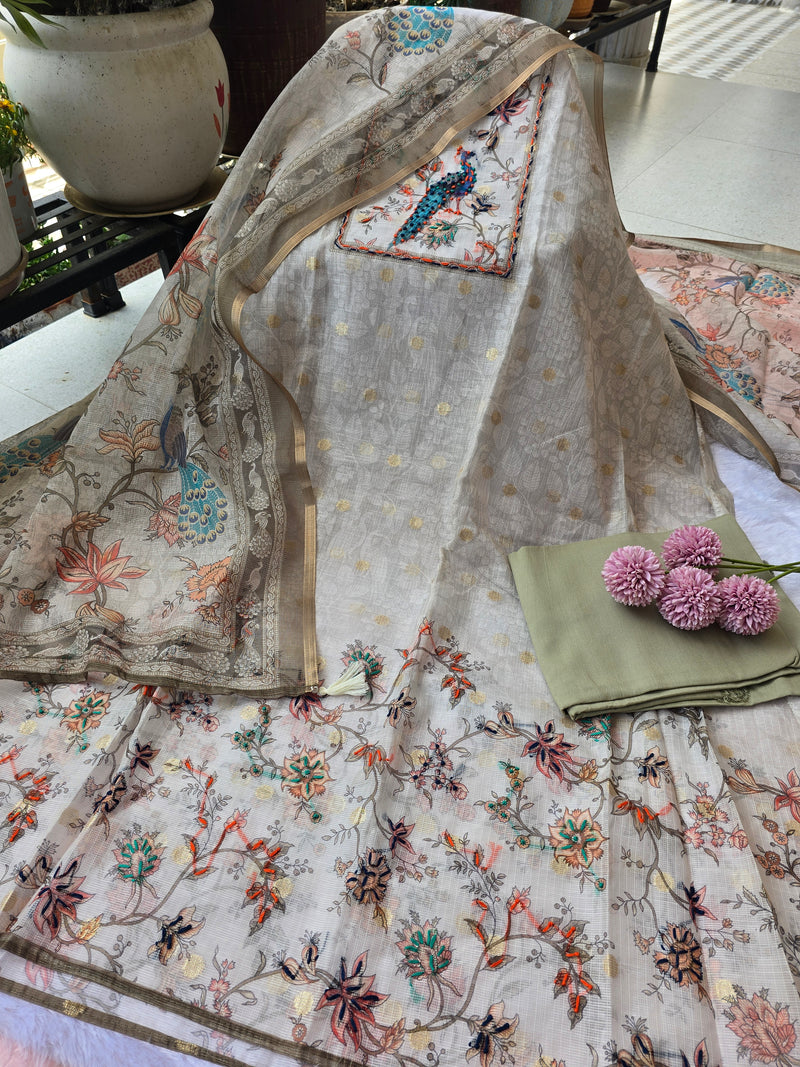 Kota Doria Peacock Jaal Printed Unstitched Suit Set