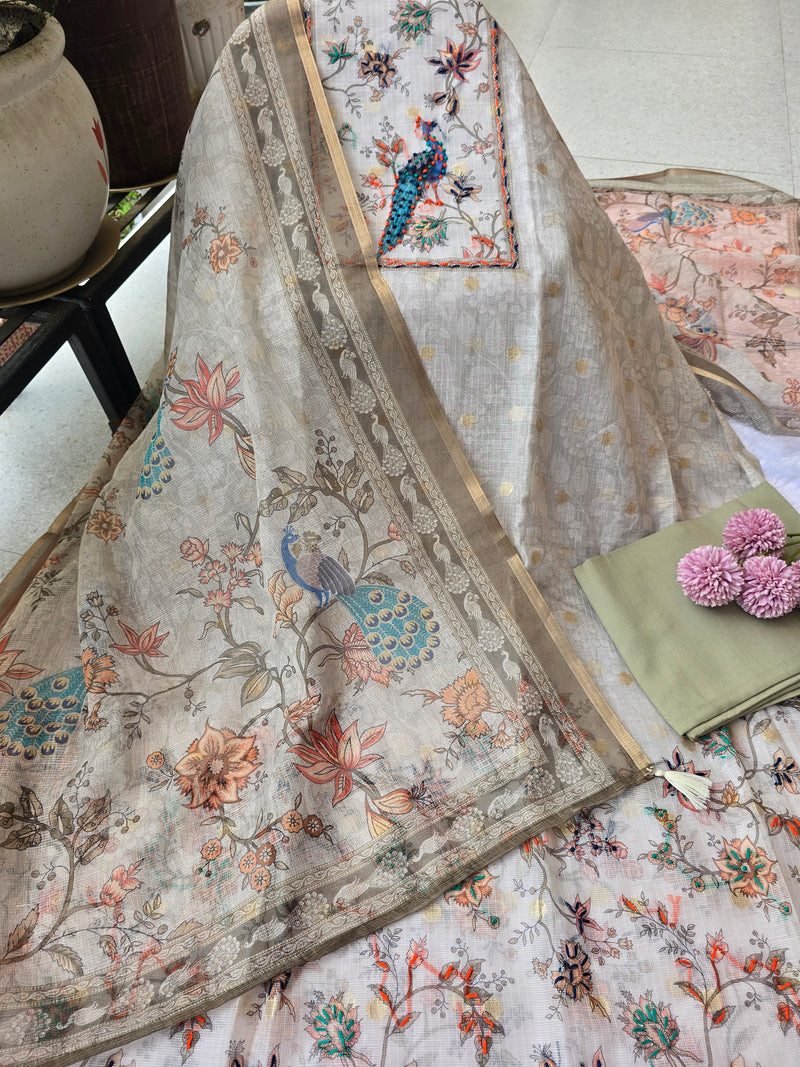 Kota Doria Peacock Jaal Printed Unstitched Suit Set
