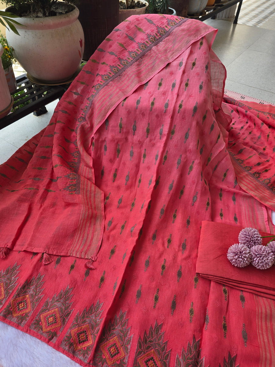 Linen Ombré Unstitched Suit Set with Dual Tone Dupatta