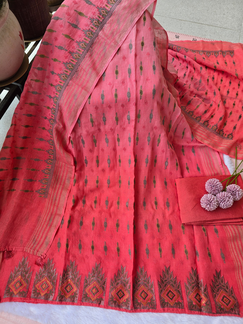 Linen Ombré Unstitched Suit Set with Dual Tone Dupatta