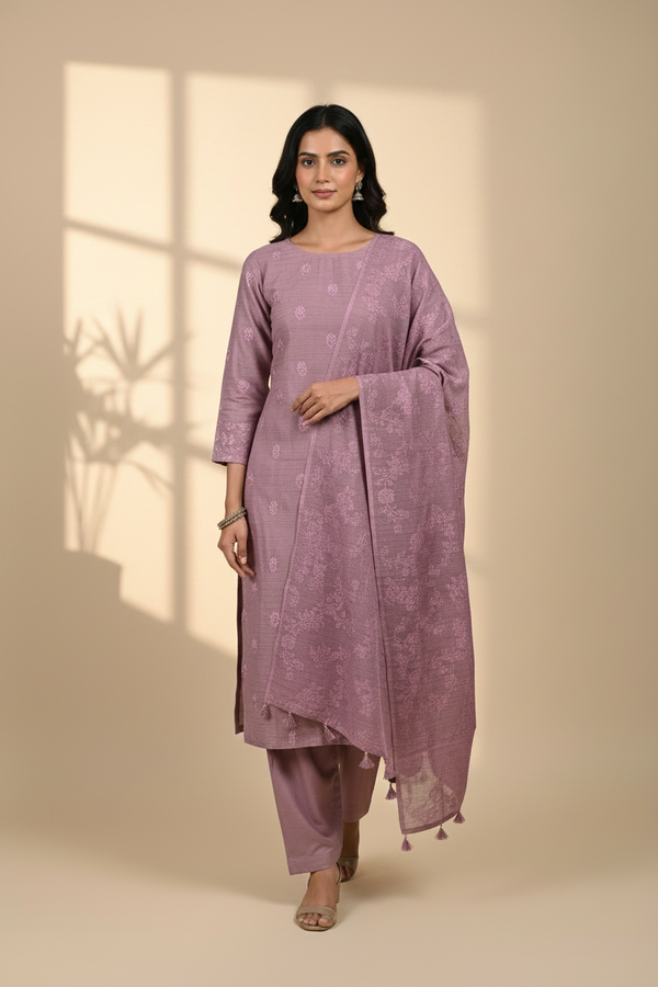Embroidered Linen Unstitched Suit Set – Dusty Lavender