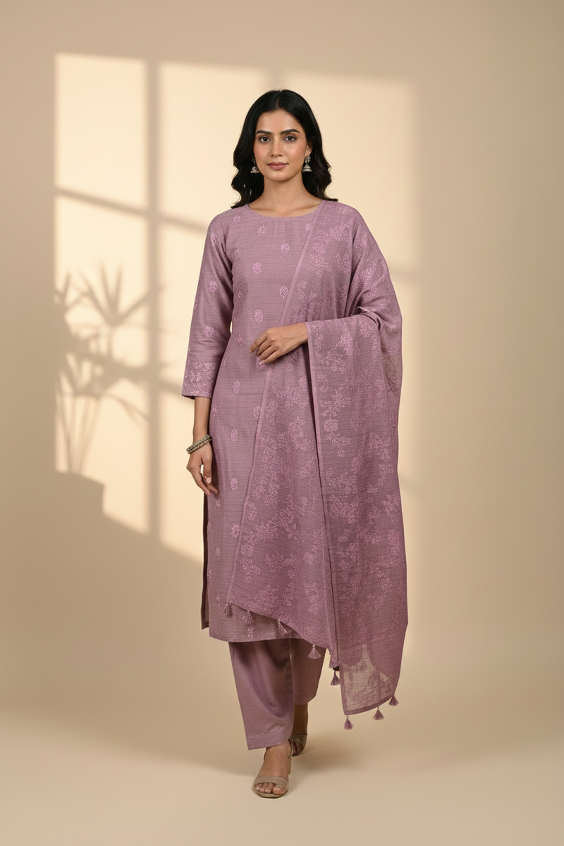 Embroidered Linen Unstitched Suit Set – Dusty Lavender