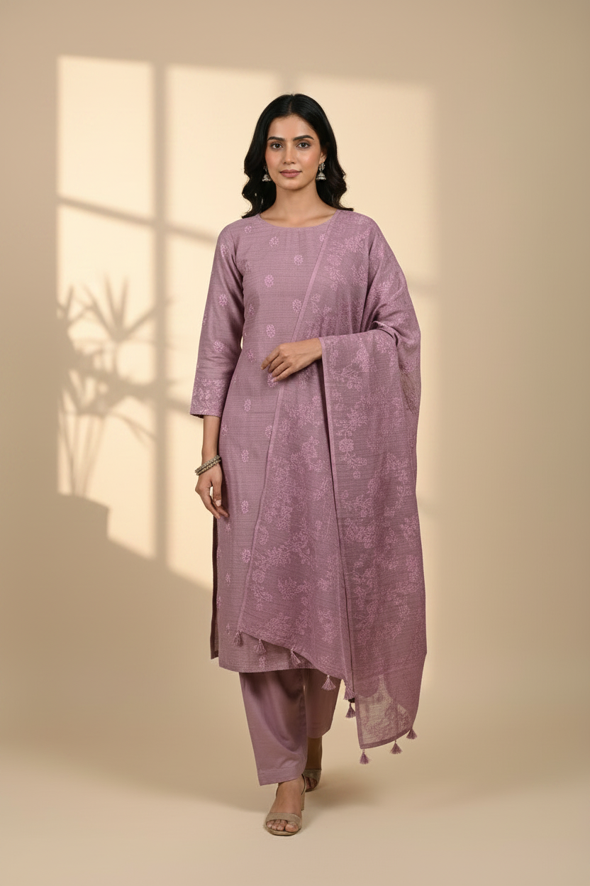 Embroidered Linen Unstitched Suit Set – Dusty Lavender