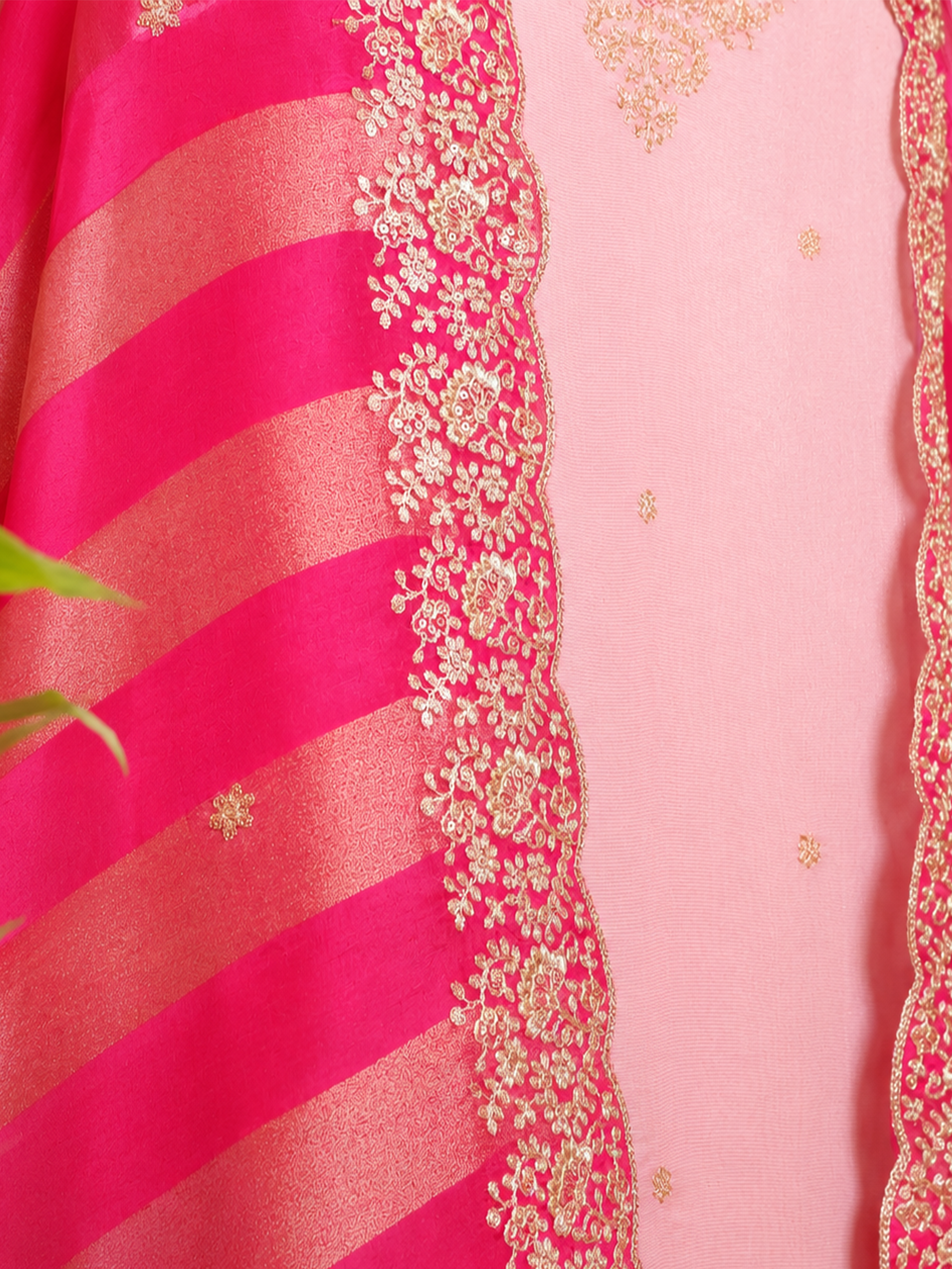 Pink Tissue Unstitched Suit Set with Embroidered Satin Silk Dupatta