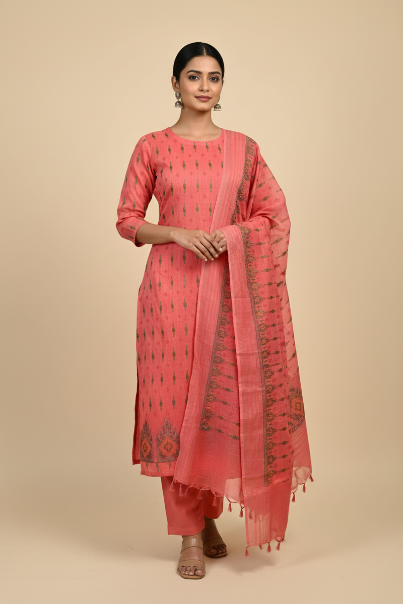 Linen Ombré Unstitched Suit Set with Dual Tone Dupatta